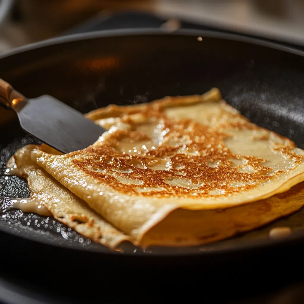 Crêpe cooking in a pan