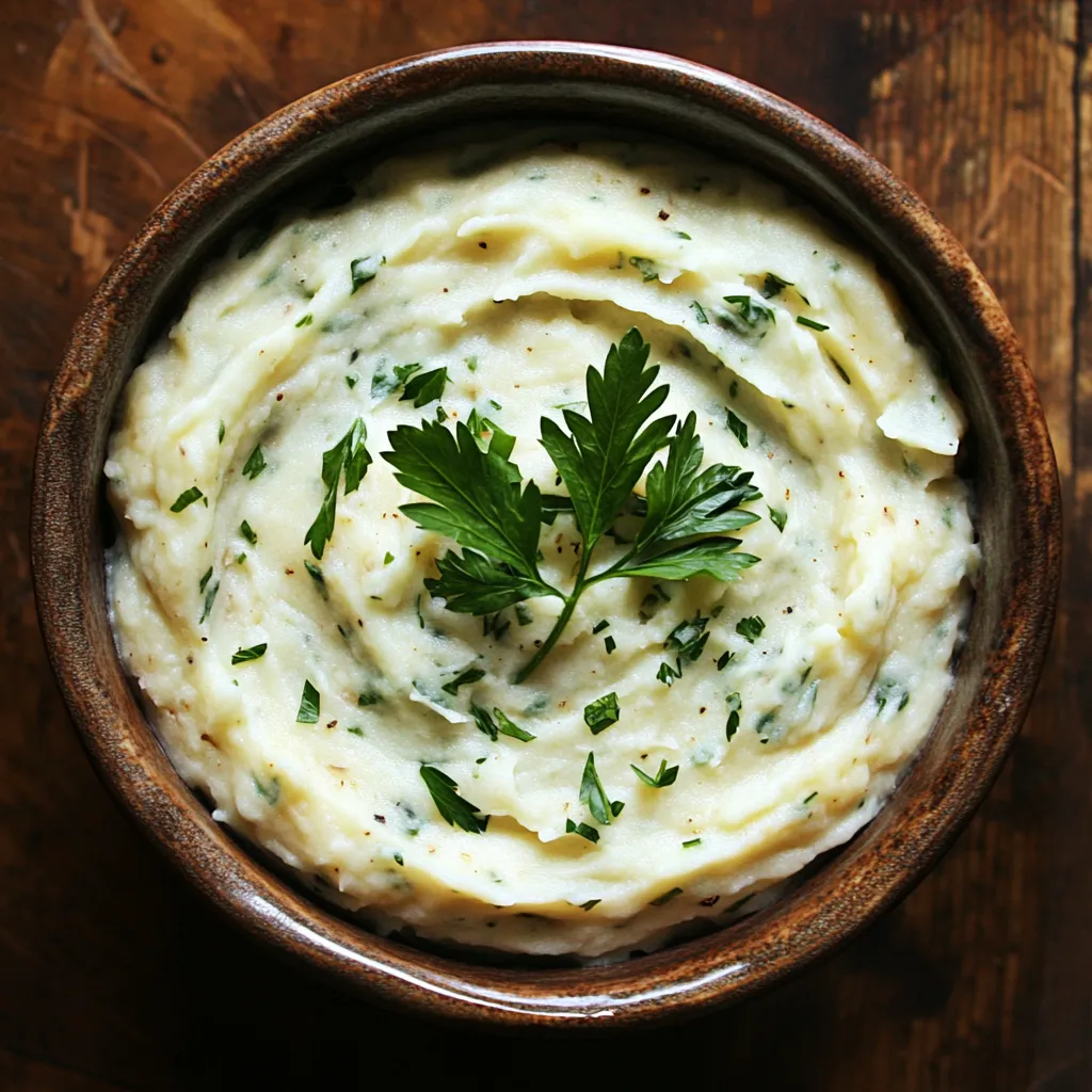 The Most Cost-Effective Side Dish for Beef: Garlic Herb Mashed Potatoes 1 Creamy garlic herb mashed potatoes in a serving bowl
