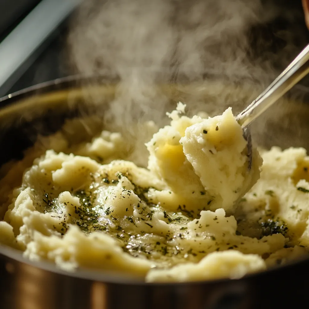 The Most Cost-Effective Side Dish for Beef: Garlic Herb Mashed Potatoes 3 Mixing mashed potatoes with garlic herb butter