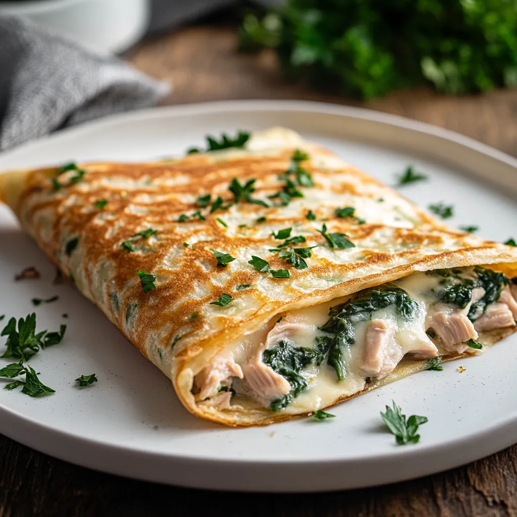 Savory French crêpe with cheese and spinach