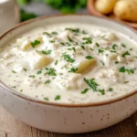 Creamy garlic sauce baby potatoes in a rustic bowl