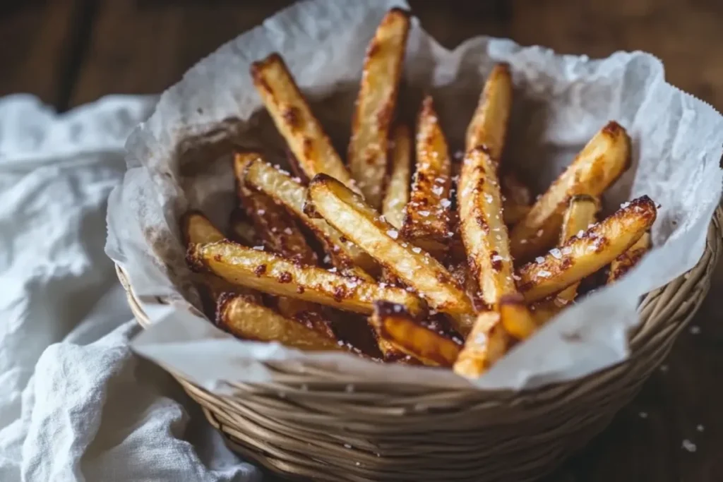 A basket of crispy, golden homemade French fries