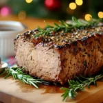 Perfectly cooked prime rib roast with herbs and au jus