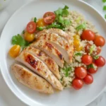 Air fryer chicken breast with whole grain mustard and roasted vegetables