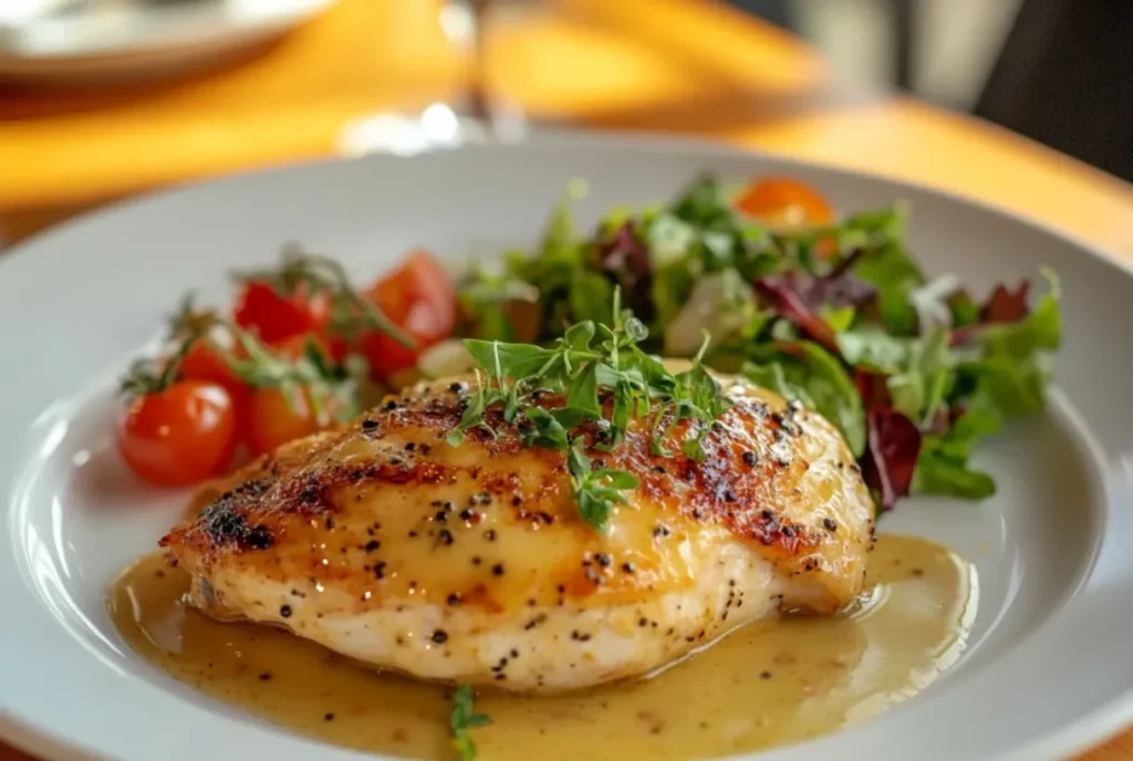 Mustard-glazed chicken breast with salad