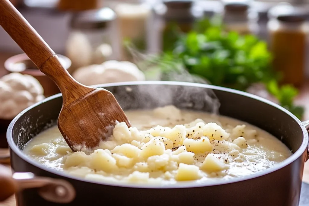 Cauliflower soup Instant Pot potato masher