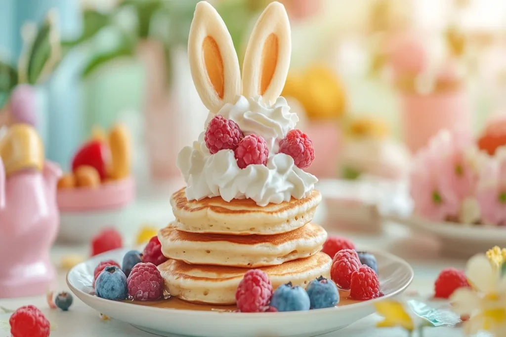 Bunny Pancakes with Whipped Cream and Berries