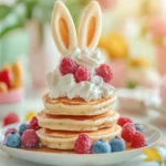 Bunny Pancakes with Whipped Cream and Berries