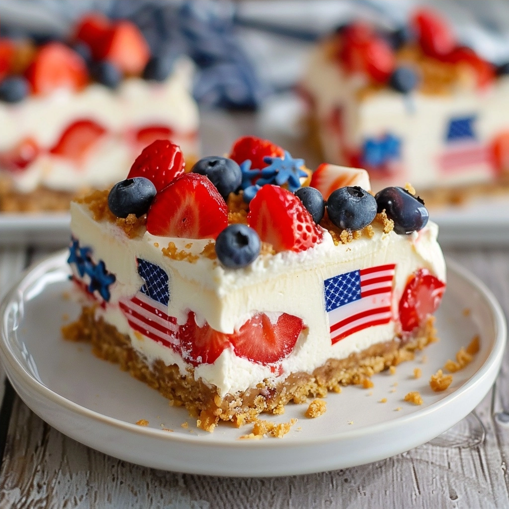Indulge in Patriotic No-Bake Flag Cheesecake Bars!