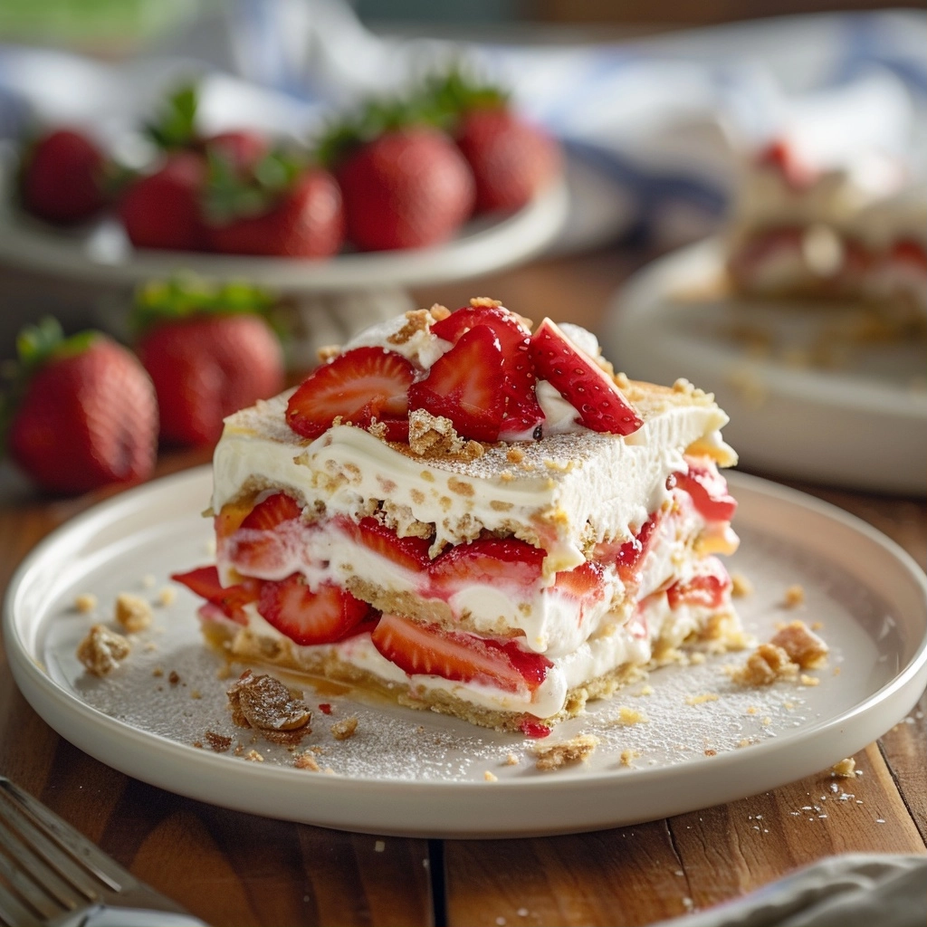 No-Bake Strawberry Cheesecake Lasagna Recipe