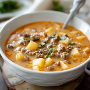 Cheesy Crock Pot Hamburger Potato Soup Recipe