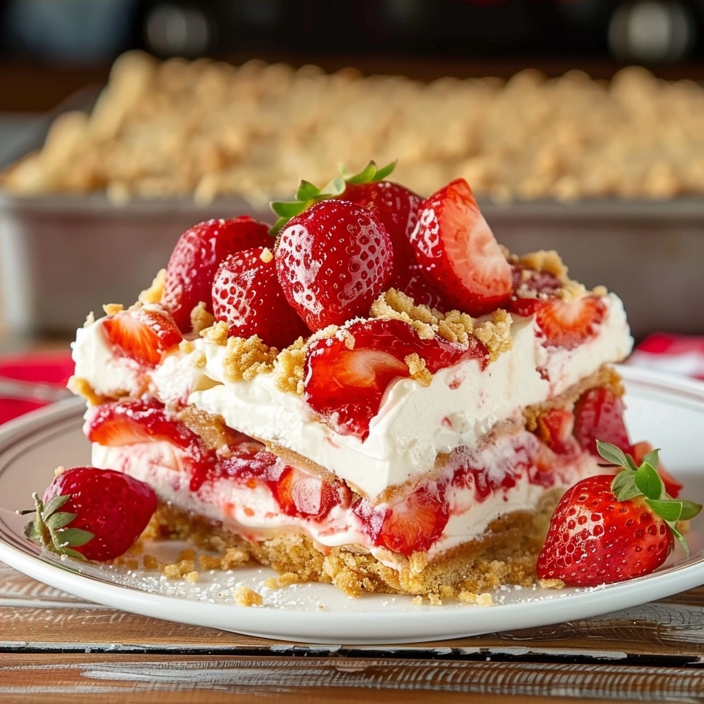 Decadent No-Bake Strawberry Cheesecake Lasagna